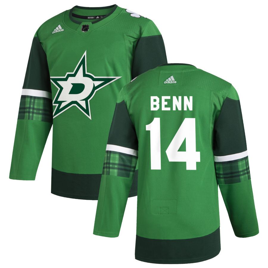 Dallas Stars #14 Jamie Benn Men Adidas 2020 St. Patrick Day Stitched NHL Jersey Green
